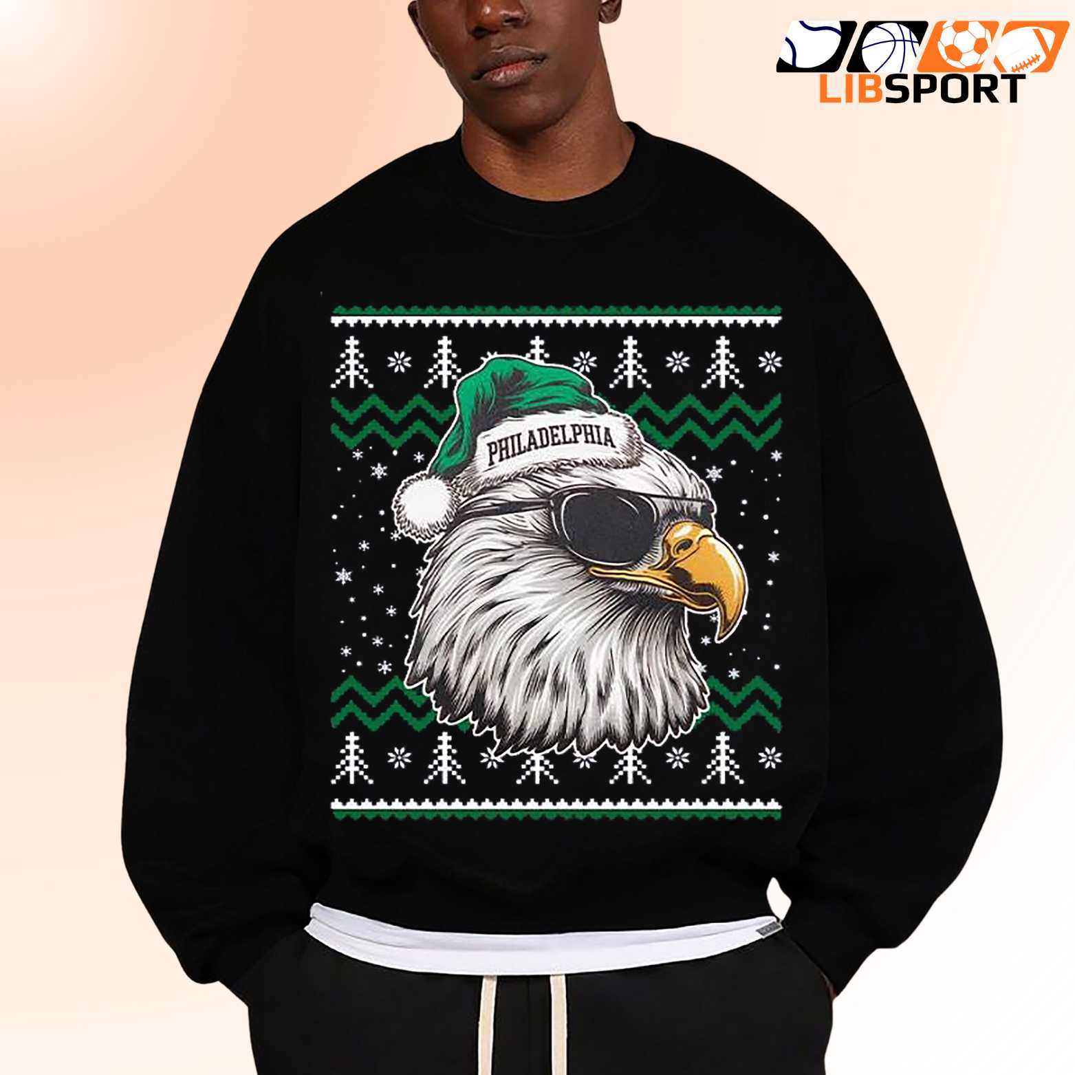 Philadelphia Football Mascot Christmas Sweatshirt, Ugly Pattern Vintage Philly Sports Crewneck, Unisex Game Day Holiday Pullover